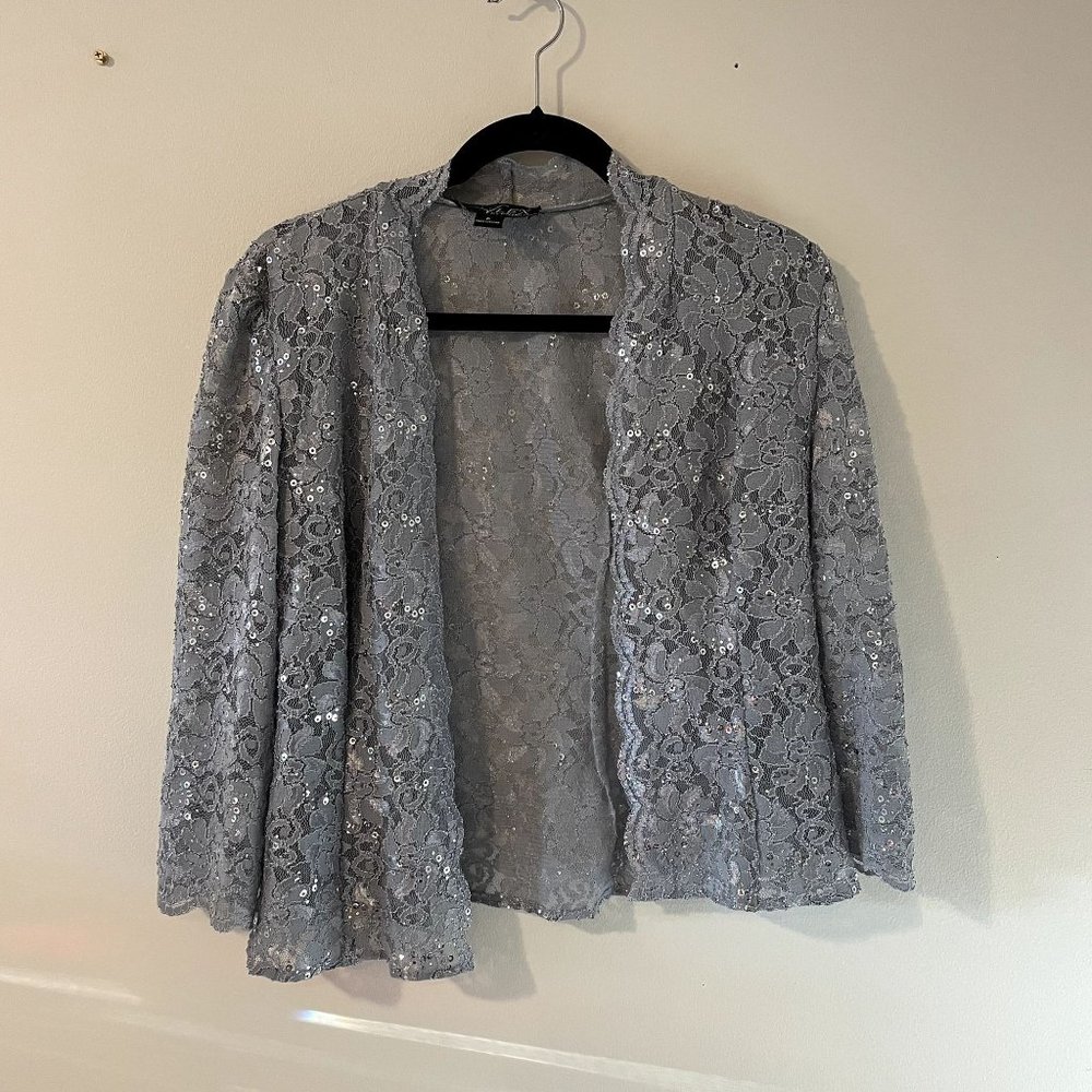 Alex Evenings Silver Sequin Long Dress and Jacket - Mother of the Bride - Picture 10 of 13